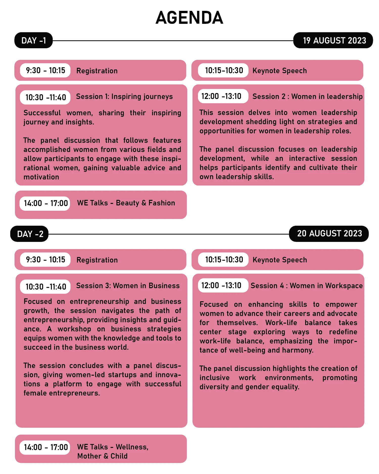 Archived Women Expo conference programme dated 19 and 20 August 2023
